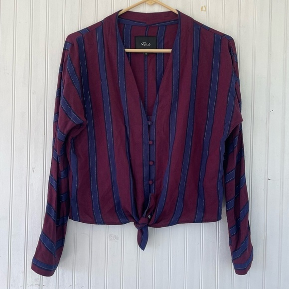 Rails Women's Maroon Burgundy Navy Striped Sloane Blouse Size XS - Picture 2 of 9
